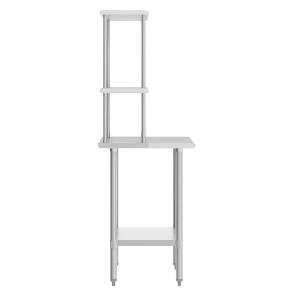 English Elm Reese Portable Work Table with NSF-Certified Steel Top, Double Overshelves, and Locking Casters Stainless Steel 24"W x 36"D NH-WT-2436-OSH-GG