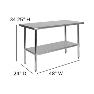 English Elm Rawcliffe Stainless Steel 48" Prep Table with Adjustable Undershelf - NSF Certified for Safety & Durability NH-WT-2448-GG