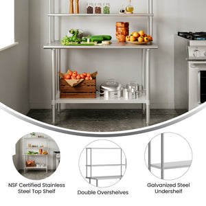 English Elm Rawcliffe Portable Prep Table - NSF-Certified Stainless Steel Workstation with Dual Shelves & Mobility NH-WT-2448-OSH-GG