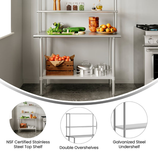 English Elm Rawcliffe Portable Prep Table - NSF-Certified Stainless Steel Workstation with Dual Shelves & Mobility NH-WT-2448-OSH-GG
