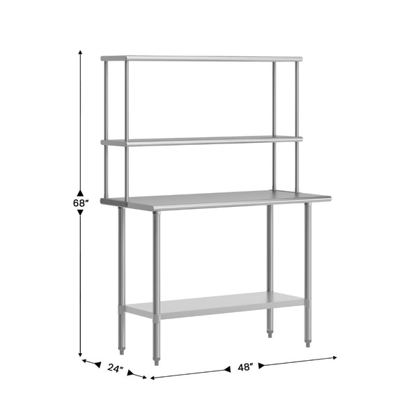 English Elm Rawcliffe Portable Prep Table - NSF-Certified Stainless Steel Workstation with Dual Shelves & Mobility NH-WT-2448-OSH-GG