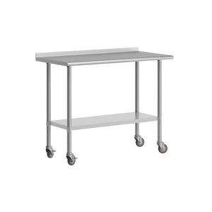 English Elm Rawcliffe Stainless Steel Portable Prep Table with Backsplash, Undershelf & Locking Casters - 48" x 24" NH-WT-2448BSP-CAS-GG