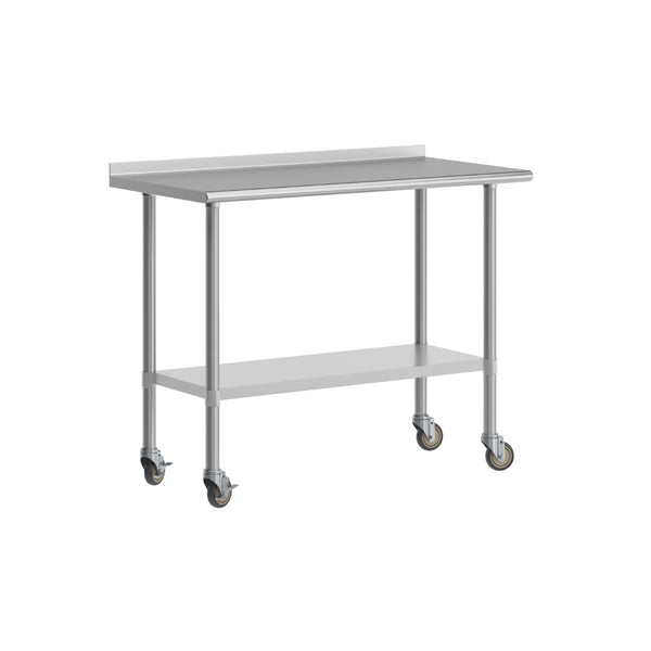 English Elm Rawcliffe Stainless Steel Portable Prep Table with Backsplash, Undershelf & Locking Casters - 48" x 24" NH-WT-2448BSP-CAS-GG