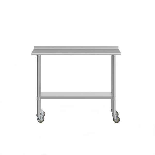 English Elm Rawcliffe Stainless Steel Portable Prep Table with Backsplash, Undershelf & Locking Casters - 48" x 24" NH-WT-2448BSP-CAS-GG