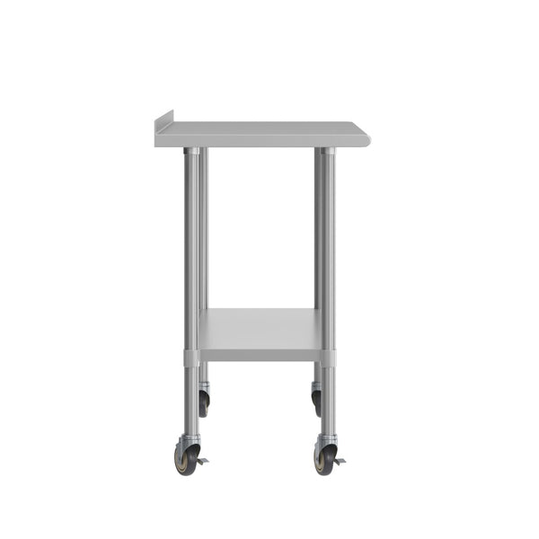 English Elm Rawcliffe Stainless Steel Portable Prep Table with Backsplash, Undershelf & Locking Casters - 48" x 24" NH-WT-2448BSP-CAS-GG