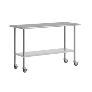 English Elm Reese Portable Prep Table with NSF Certified Steel Top, Galvanized Undershelf & Locking Casters Stainless Steel 60"W x 24"D NH-WT-2460-CAS-GG