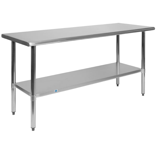 English Elm Reese Heavy-Duty Portable Prep Table with Hygienic Work Surface and Adjustable Storage for Versatile Use Stainless Steel 60"W x 24"D NH-WT-2460-GG