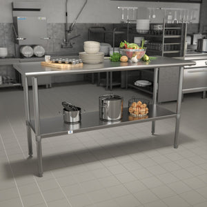 English Elm Reese Heavy-Duty Portable Prep Table with Hygienic Work Surface and Adjustable Storage for Versatile Use Stainless Steel 60"W x 24"D NH-WT-2460-GG