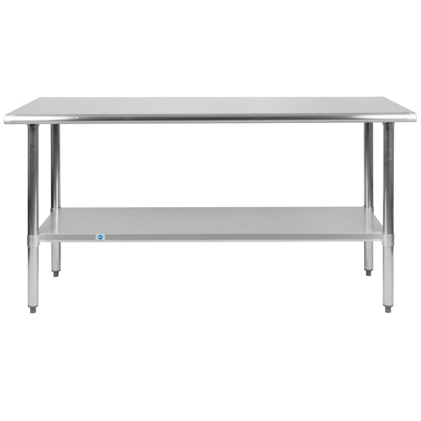 English Elm Reese Heavy-Duty Portable Prep Table with Hygienic Work Surface and Adjustable Storage for Versatile Use Stainless Steel 60"W x 24"D NH-WT-2460-GG