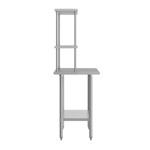 English Elm Reese Portable Work Table with NSF-Certified Steel Top, Double Overshelves, and Locking Casters Stainless Steel 60"W x 24"D NH-WT-2460-OSH-GG