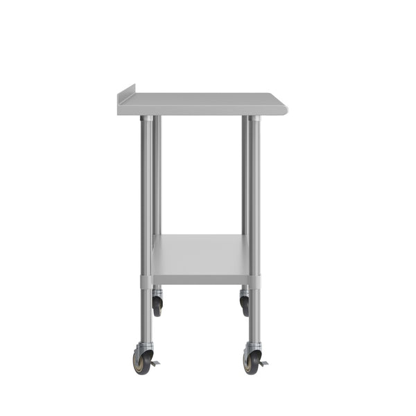 English Elm Reese Heavy-Duty Portable Prep Table with NSF Stainless Steel Top, Locking Casters & Backsplash NH-WT-2460BSP-CAS-GG