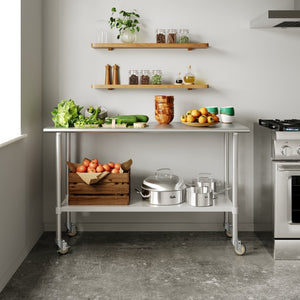 English Elm Reese Heavy-Duty Portable Prep Table with NSF Stainless Steel Top, Locking Casters & Backsplash NH-WT-2460BSP-CAS-GG