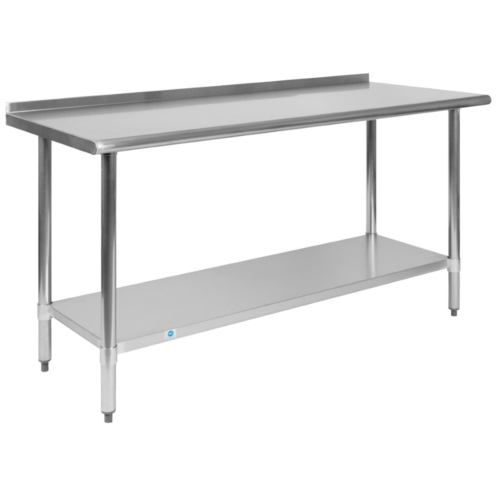 English Elm Reese Heavy-Duty Stainless Steel Prep Table with Backsplash & Adjustable Undershelf - 60" x 24" NH-WT-2460BSP-GG
