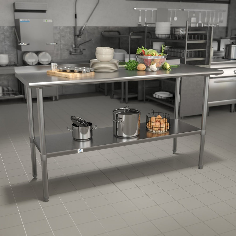 English Elm Reese Heavy-Duty Stainless Steel Prep Table with Backsplash & Adjustable Undershelf - 60" x 24" NH-WT-2460BSP-GG