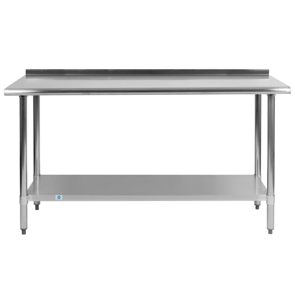 English Elm Reese Heavy-Duty Stainless Steel Prep Table with Backsplash & Adjustable Undershelf - 60" x 24" NH-WT-2460BSP-GG