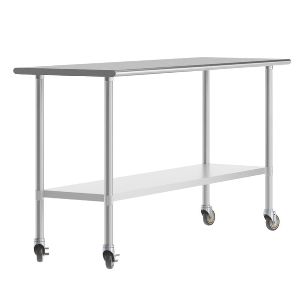English Elm Reese Portable Prep Table with NSF Certified Steel Top, Galvanized Undershelf & Locking Casters Stainless Steel 72"W x 24"D x 34.5"H NH-WT-2472-CAS-GG