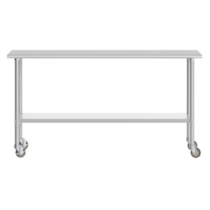 English Elm Reese Portable Prep Table with NSF Certified Steel Top, Galvanized Undershelf & Locking Casters Stainless Steel 72"W x 24"D x 34.5"H NH-WT-2472-CAS-GG