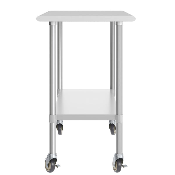 English Elm Reese Portable Prep Table with NSF Certified Steel Top, Galvanized Undershelf & Locking Casters Stainless Steel 72"W x 24"D x 34.5"H NH-WT-2472-CAS-GG