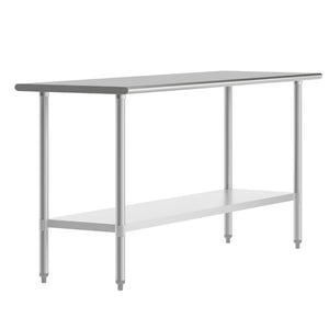 English Elm Reese Heavy-Duty Portable Prep Table with Hygienic Work Surface and Adjustable Storage for Versatile Use Stainless Steel 72"W x 24"D x 34.5"H NH-WT-2472-GG