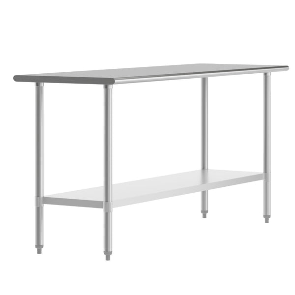 English Elm Reese Heavy-Duty Portable Prep Table with Hygienic Work Surface and Adjustable Storage for Versatile Use Stainless Steel 72"W x 24"D x 34.5"H NH-WT-2472-GG