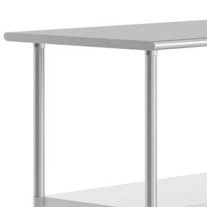 English Elm Reese Heavy-Duty Portable Prep Table with Hygienic Work Surface and Adjustable Storage for Versatile Use Stainless Steel 72"W x 24"D x 34.5"H NH-WT-2472-GG