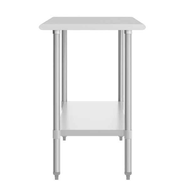 English Elm Reese Heavy-Duty Portable Prep Table with Hygienic Work Surface and Adjustable Storage for Versatile Use Stainless Steel 72"W x 24"D x 34.5"H NH-WT-2472-GG