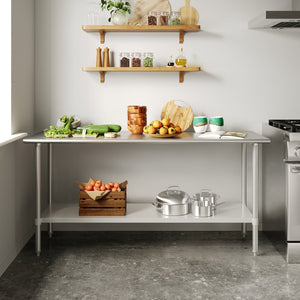English Elm Reese Heavy-Duty Portable Prep Table with Hygienic Work Surface and Adjustable Storage for Versatile Use Stainless Steel 72"W x 24"D x 34.5"H NH-WT-2472-GG