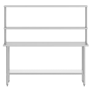 English Elm Reese Portable Work Table with NSF-Certified Steel Top, Double Overshelves, and Locking Casters Stainless Steel 72"W x 24"D x 34.5"H NH-WT-2472-OSH-GG