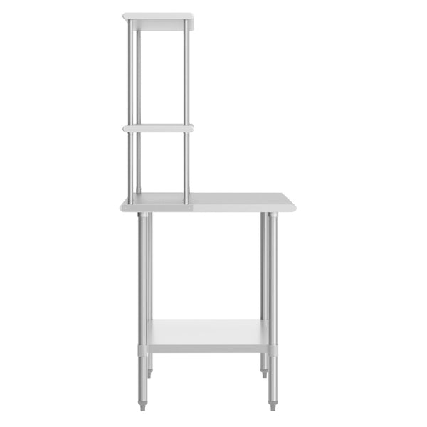 English Elm Reese Portable Work Table with NSF-Certified Steel Top, Double Overshelves, and Locking Casters Stainless Steel 72"W x 24"D x 34.5"H NH-WT-2472-OSH-GG