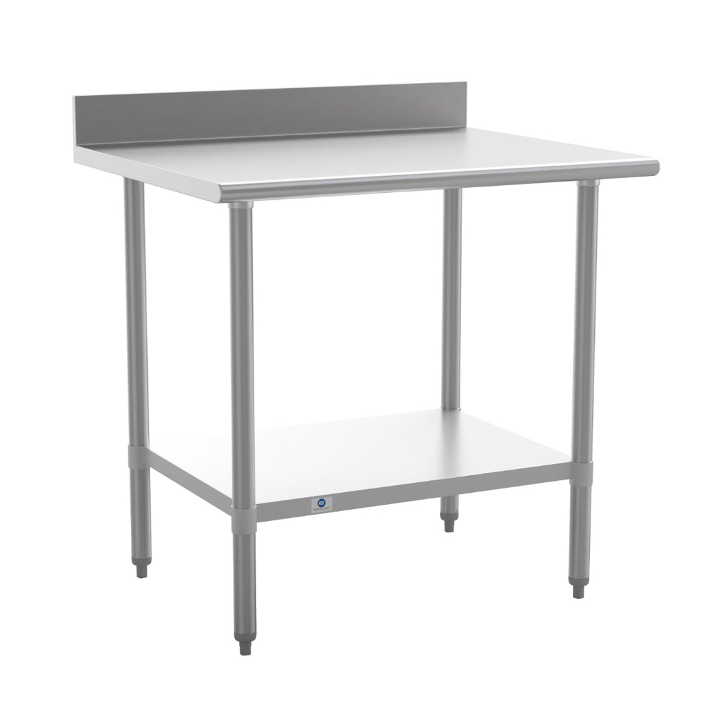 English Elm Reese Commercial Grade Prep Table with Adjustable Shelf, 4" Backsplash, and Heavy-Duty Load Capacity Stainless Steel 36"W x 30"D x 39.25"H NH-WT-3036-GG-B4-GG