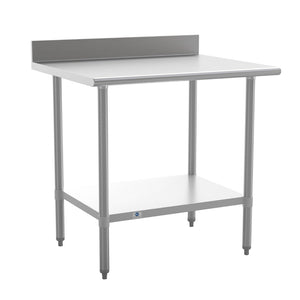 English Elm Reese Commercial Grade Prep Table with Adjustable Shelf, 4" Backsplash, and Heavy-Duty Load Capacity Stainless Steel 36"W x 30"D x 39.25"H NH-WT-3036-GG-B4-GG