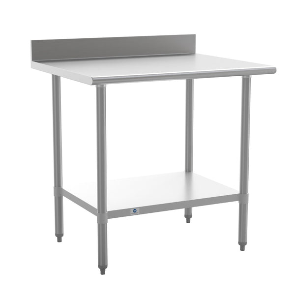 English Elm Reese Commercial Grade Prep Table with Adjustable Shelf, 4" Backsplash, and Heavy-Duty Load Capacity Stainless Steel 36"W x 30"D x 39.25"H NH-WT-3036-GG-B4-GG