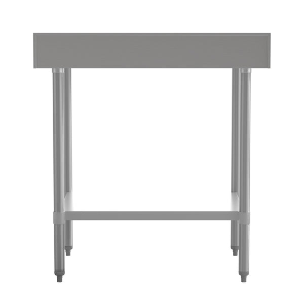 English Elm Reese Commercial Grade Prep Table with Adjustable Shelf, 4" Backsplash, and Heavy-Duty Load Capacity Stainless Steel 36"W x 30"D x 39.25"H NH-WT-3036-GG-B4-GG