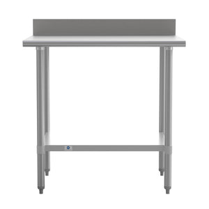 English Elm Reese Commercial Grade Prep Table with Adjustable Shelf, 4" Backsplash, and Heavy-Duty Load Capacity Stainless Steel 36"W x 30"D x 39.25"H NH-WT-3036-GG-B4-GG