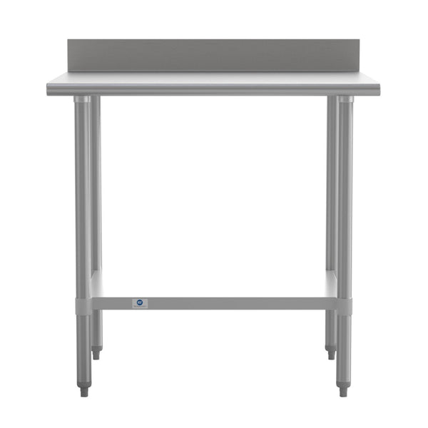 English Elm Reese Commercial Grade Prep Table with Adjustable Shelf, 4" Backsplash, and Heavy-Duty Load Capacity Stainless Steel 36"W x 30"D x 39.25"H NH-WT-3036-GG-B4-GG