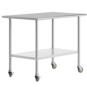 English Elm Reese Portable Prep Table with NSF Certified Steel Top, Galvanized Undershelf & Locking Casters Stainless Steel 48"W x 30"D x 34.5"H NH-WT-3048-CAS-GG