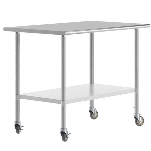 English Elm Reese Portable Prep Table with NSF Certified Steel Top, Galvanized Undershelf & Locking Casters Stainless Steel 48"W x 30"D x 34.5"H NH-WT-3048-CAS-GG