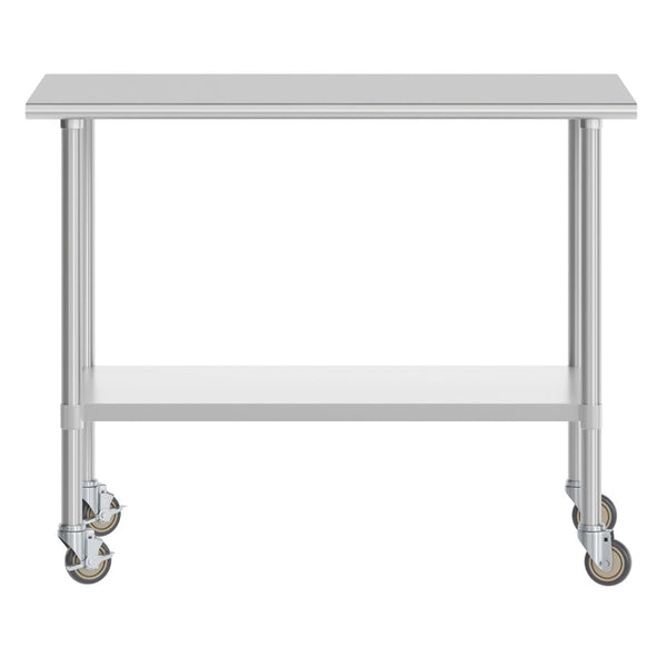 English Elm Reese Portable Prep Table with NSF Certified Steel Top, Galvanized Undershelf & Locking Casters Stainless Steel 48"W x 30"D x 34.5"H NH-WT-3048-CAS-GG