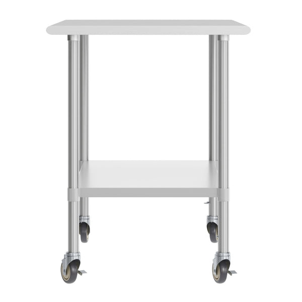 English Elm Reese Portable Prep Table with NSF Certified Steel Top, Galvanized Undershelf & Locking Casters Stainless Steel 48"W x 30"D x 34.5"H NH-WT-3048-CAS-GG