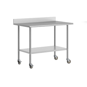 English Elm Reese Heavy-Duty Commercial Prep Table with NSF-Certified Top, Adjustable Undershelf & Locking Casters Stainless Steel 48"W x 30"D x 39.25"H NH-WT-3048-GG-B4-CAS-GG