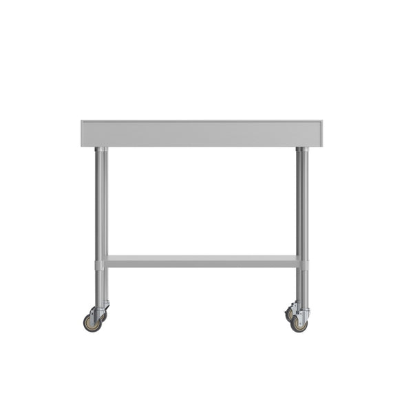 English Elm Reese Heavy-Duty Commercial Prep Table with NSF-Certified Top, Adjustable Undershelf & Locking Casters Stainless Steel 48"W x 30"D x 39.25"H NH-WT-3048-GG-B4-CAS-GG