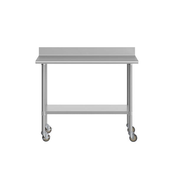 English Elm Reese Heavy-Duty Commercial Prep Table with NSF-Certified Top, Adjustable Undershelf & Locking Casters Stainless Steel 48"W x 30"D x 39.25"H NH-WT-3048-GG-B4-CAS-GG