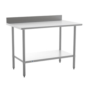 English Elm Reese Commercial Grade Prep Table with Adjustable Shelf, 4" Backsplash, and Heavy-Duty Load Capacity Stainless Steel 48"W x 30"D x 39.25"H NH-WT-3048-GG-B4-GG