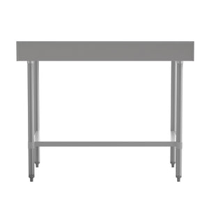 English Elm Reese Commercial Grade Prep Table with Adjustable Shelf, 4" Backsplash, and Heavy-Duty Load Capacity Stainless Steel 48"W x 30"D x 39.25"H NH-WT-3048-GG-B4-GG