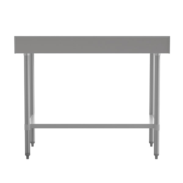 English Elm Reese Commercial Grade Prep Table with Adjustable Shelf, 4" Backsplash, and Heavy-Duty Load Capacity Stainless Steel 48"W x 30"D x 39.25"H NH-WT-3048-GG-B4-GG