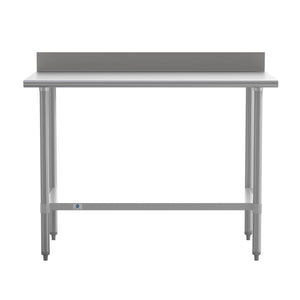 English Elm Reese Commercial Grade Prep Table with Adjustable Shelf, 4" Backsplash, and Heavy-Duty Load Capacity Stainless Steel 48"W x 30"D x 39.25"H NH-WT-3048-GG-B4-GG