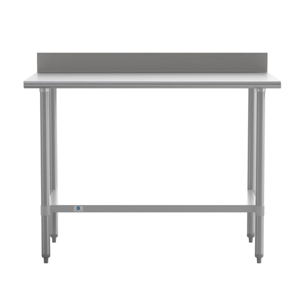 English Elm Reese Commercial Grade Prep Table with Adjustable Shelf, 4" Backsplash, and Heavy-Duty Load Capacity Stainless Steel 48"W x 30"D x 39.25"H NH-WT-3048-GG-B4-GG