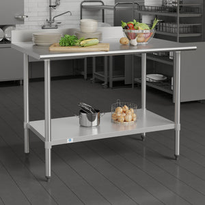 English Elm Reese Commercial Grade Prep Table with Adjustable Shelf, 4" Backsplash, and Heavy-Duty Load Capacity Stainless Steel 48"W x 30"D x 39.25"H NH-WT-3048-GG-B4-GG