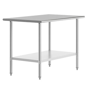 English Elm Reese Heavy-Duty Portable Prep Table with Hygienic Work Surface and Adjustable Storage for Versatile Use Stainless Steel 48"W x 30"D x 34.5"H NH-WT-3048-GG