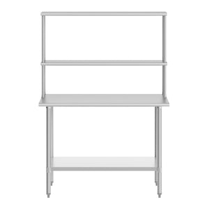 English Elm Reese Portable Work Table with NSF-Certified Steel Top, Double Overshelves, and Locking Casters Stainless Steel 48"W x 30"D x 34.5"H NH-WT-3048-OSH-GG